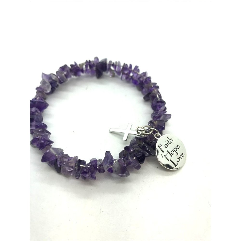 Love This Life Faith Cross Charm semi precious Stone Wrap Bangle Bracelet purple